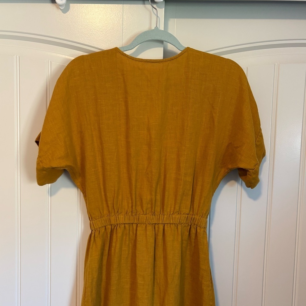 Love Ocean Skye Linen dress short sleeve midi autumn gold size XS - Picture 6 of 12